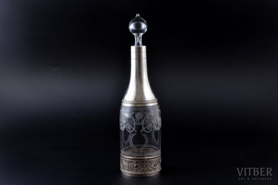 carafe, silver, 950 standard, crystal, h 29.4 cm, France