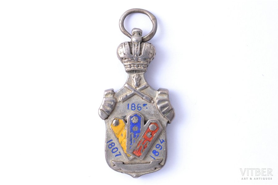 badge, Konstantin artillery school, Noble regiment, silver, enamel, 84 standard, Russia, 36.8 x 18.7 mm