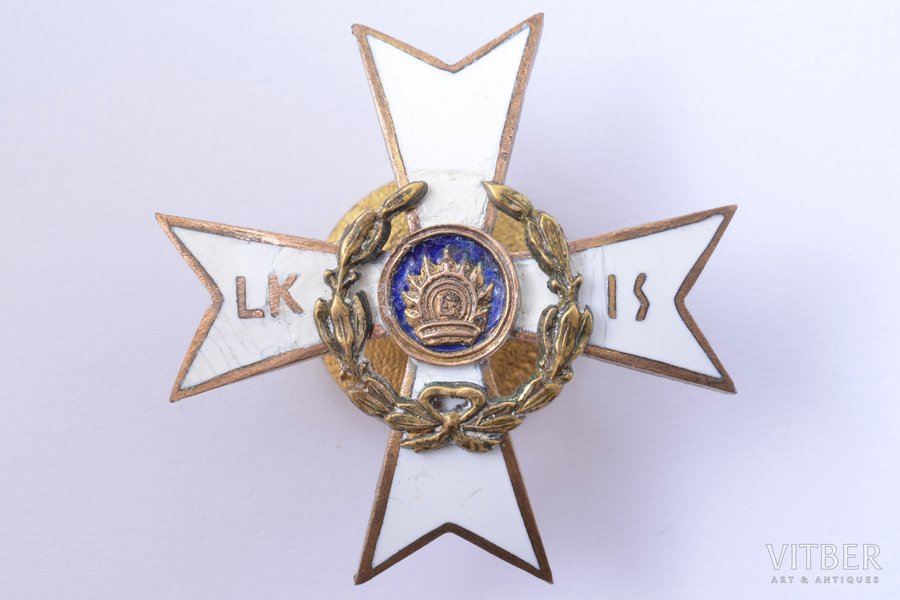 badge, Latvian war invalids' alliance (LKIS), Latvia, 20-30ies of 20th cent., 39.8 x 40.3 mm, enamel restoration