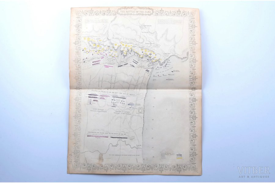 гравюра, карта "План сражения на Альме", J. Rapkin, Лондон, Российская империя, Великобритания, 1858 г., 34.7 x 27.3 см