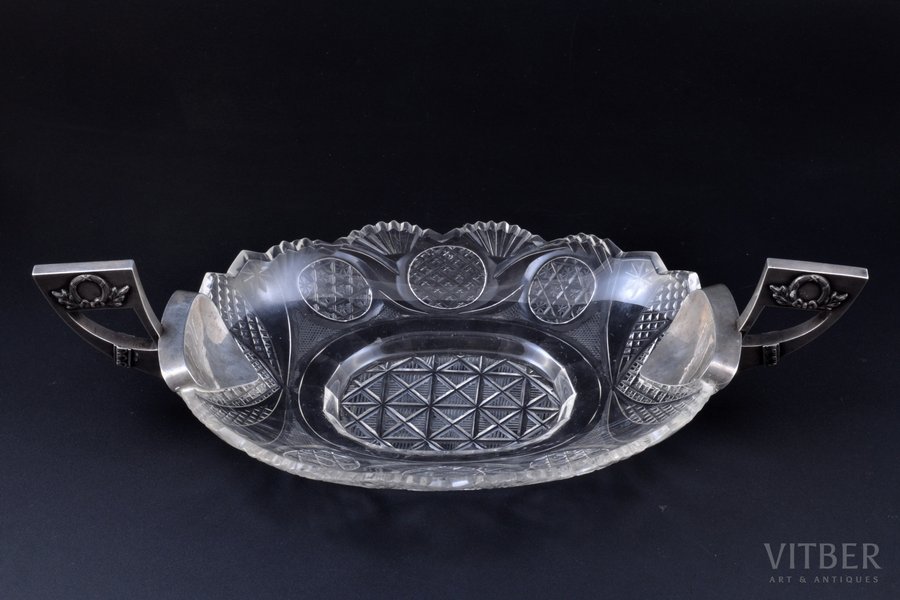 candy-bowl, silver, 84 standard, glass, 37.8 x 18.2 x 9 cm, Twenty second Moscow Artel, 1908-1917, Moscow, Russia, glass possibly is not original