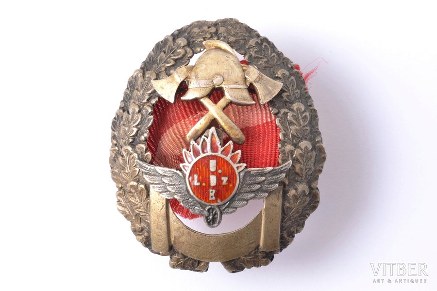 badge, Latvian Railway Firefighters Society, Latvia, 20-30ies of 20th cent., 45.2 x 38.2 mm