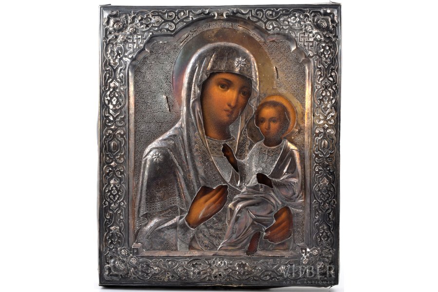 icon, the Iveron Mother of God, board, silver, painting, 84 standard, Russia, 1864, 31.4 x 26.8 x 3 cm, without wreath, oklad weight 246.35 g