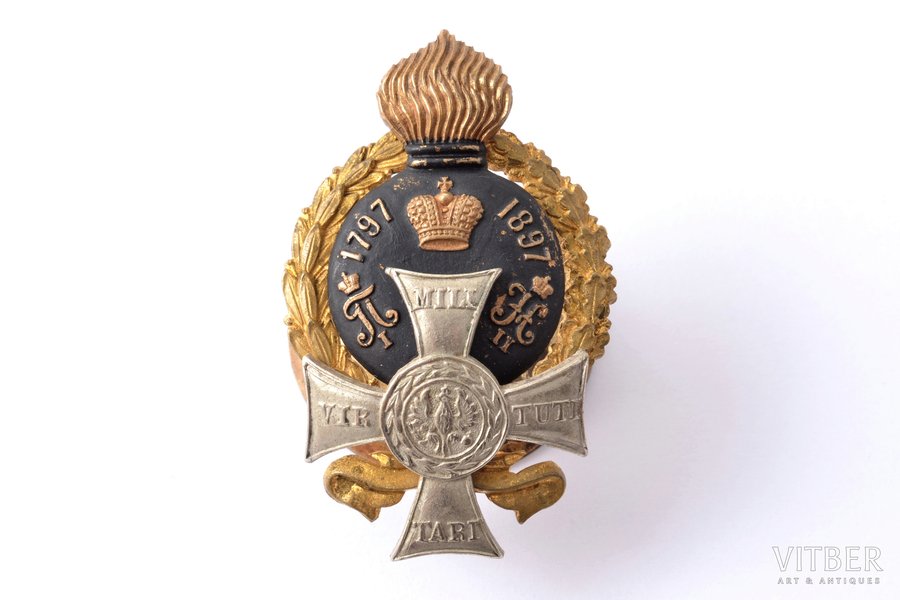 badge, the 7th Samogitsky Grenadier Regiment of the General-Adjutant Count Totleben, bronze, white metal, Russia, 53.5x33.5 mm