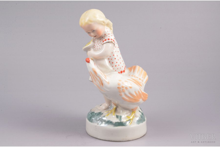 figurine, A girl with a chicken ("Sunflower"), porcelain, Riga (Latvia), USSR, Riga porcelain factory, molder - Beatrice Karklina, the 50ies of 20th cent., 15.6 cm, first grade