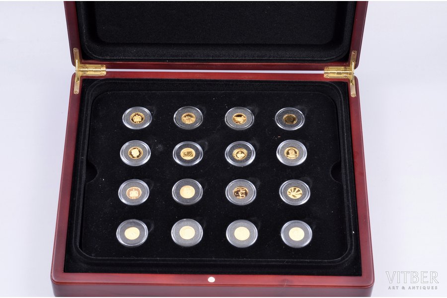 комплект, 16 монет, золото, 1-1.244 г, Proof, 999 проба