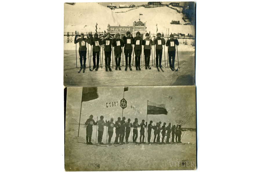 фотография, 2 шт., лыжники, Российская империя, начало 20-го века, 13,8x8,8 см