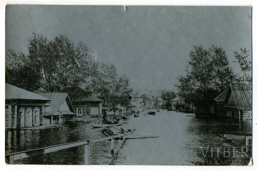 фотография, наводнение, Российская империя, начало 20-го века, 13,8x8,8 см