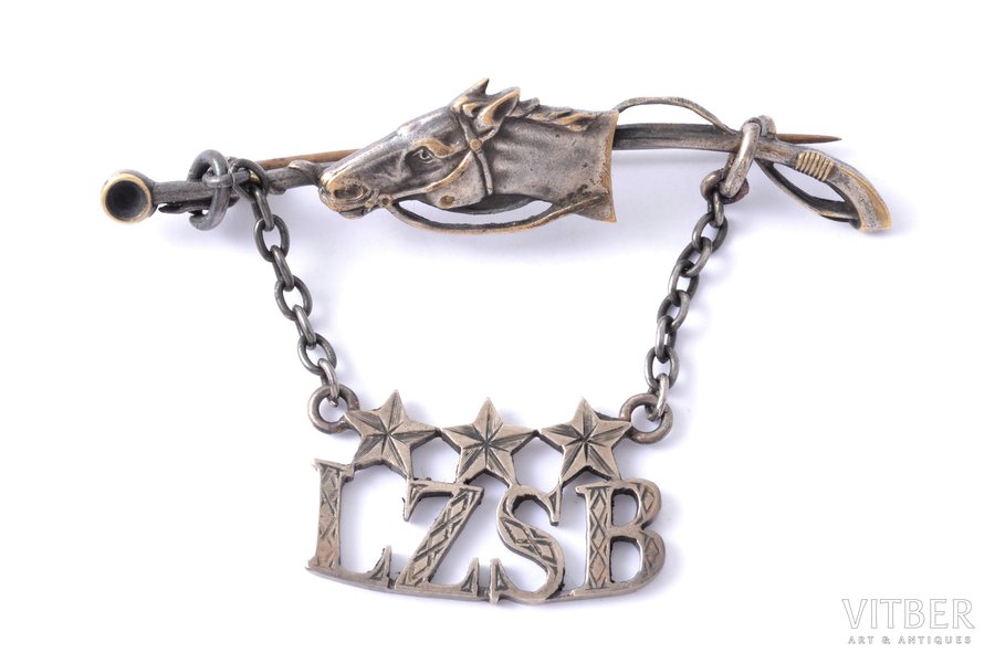 badge, LZSB, Latvian Equestrian Society, silver pendant, silver plate, Latvia, 20-30ies of 20th cent., 12 x 58.7 mm