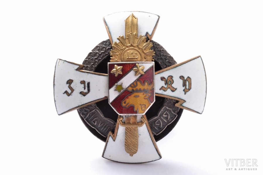badge, 3rd Jelgava Infantry Regiment, Latvia, 20-30ies of 20th cent., 46.4 x 46.4 mm, small enamel chip on the surface of red enamel