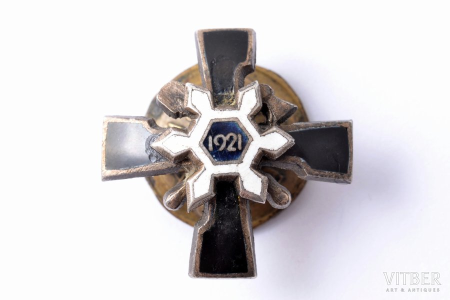 miniature badge, Engineer-sapper regiment, Latvia, 20-30ies of 20th cent., 21.6 x 21.5 mm, enamel defects