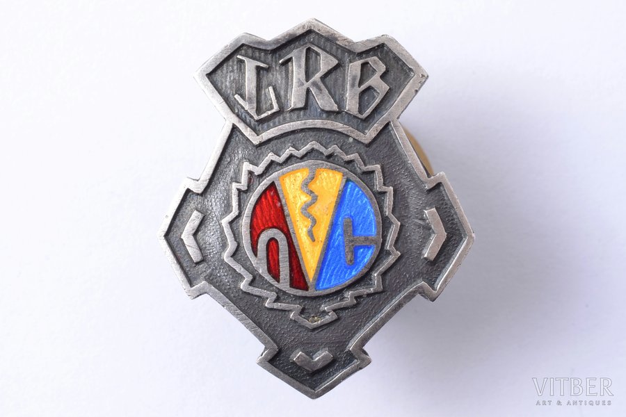 badge, Latvian Radio Amateur Society, silver, enamel, Latvia, the 30ies of 20th cent., 26.2 x 21.7 mm