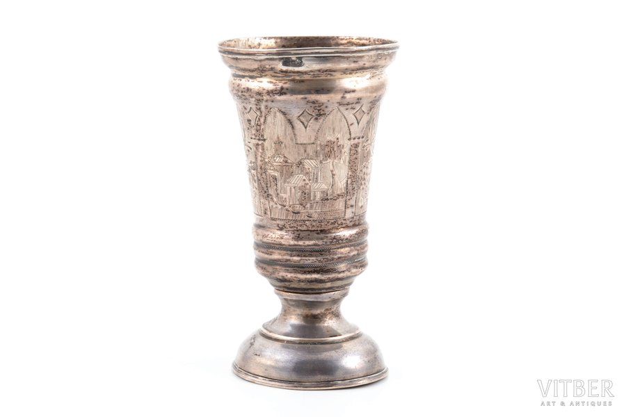 cup, silver, 84 standard, 122.20 g, engraving, h 12.7 cm, 1878, Russia