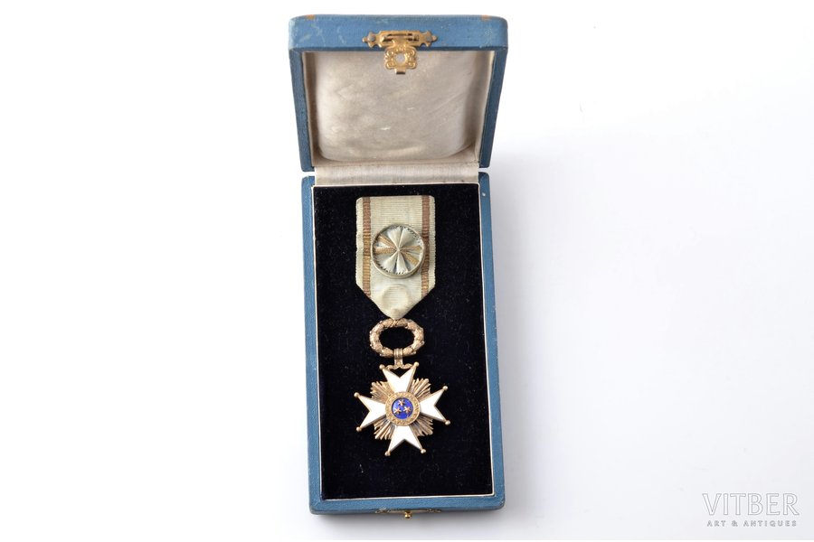 the Order of Three Stars, 4th class, silver, guilding, enamel, 875 standart, Latvia, 20ies of 20th cent., "Vilhelms Fridrichs Müller" manufactory, in a case