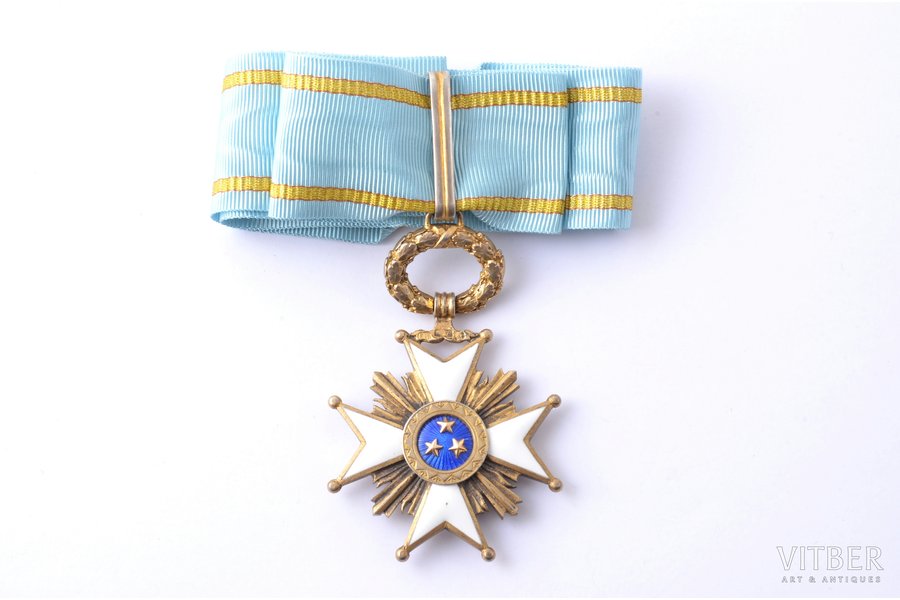 the Order of Three Stars, 3rd class, new ribbon, silver, guilding, enamel, 875 standart, Latvia, 1924-1940, "Vilhelms Fridrichs Müller" manufactory