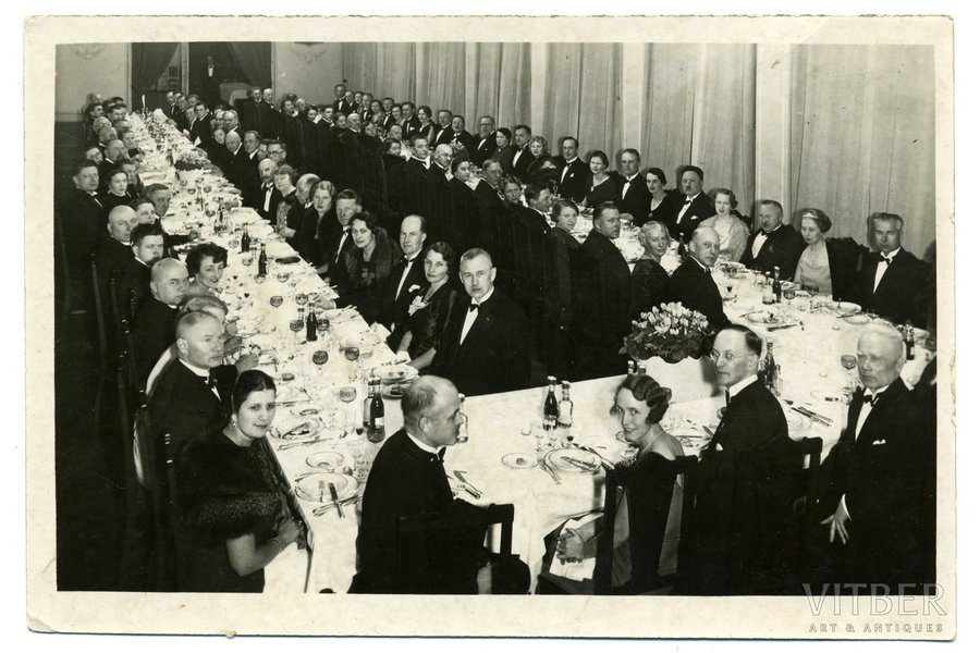 фотография, Званный обед, организованный руководителями Кегумской электростанции, Латвия, 1937 г., 17,8x12 см