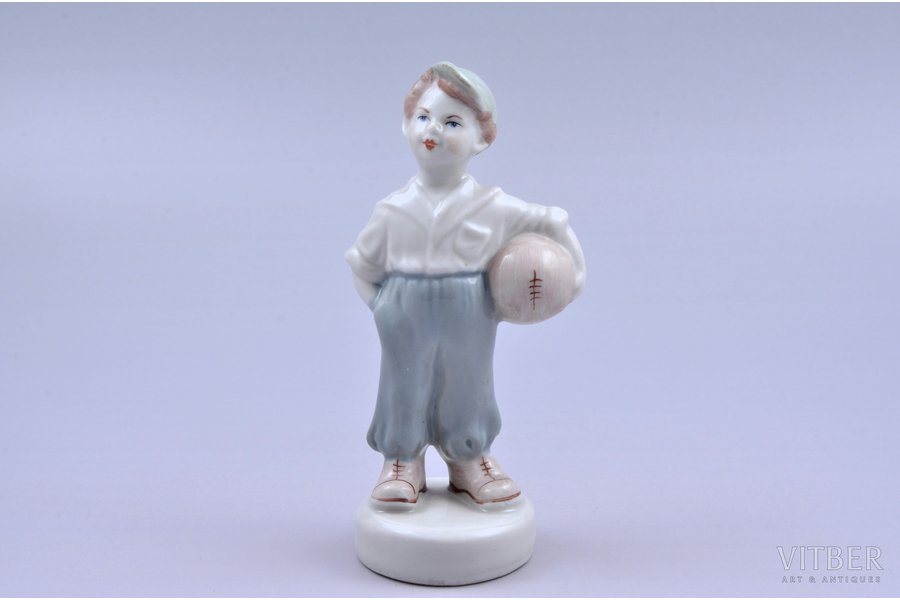 figurine, The young football player, porcelain, Riga (Latvia), USSR, Riga porcelain factory, molder - Zina Ulste, the 50ies of 20th cent., 12.3 cm, first grade
