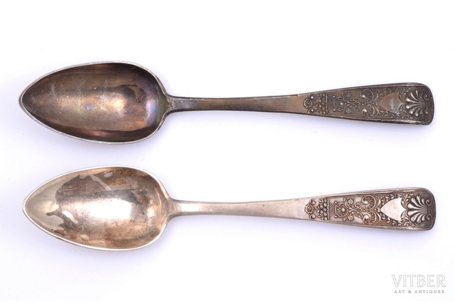 pair of spoons, silver, 84 standard, total weight of items 96.95, 20.2 cm, Konstantin Yakovlevich Pec's workshop, 1840, Moscow, Russia
