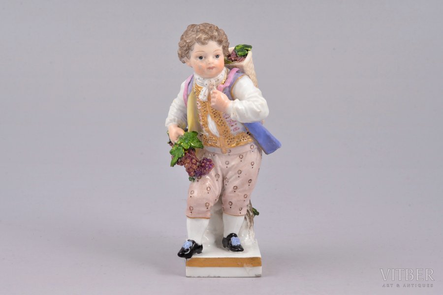 figurine, Boy with grapes, porcelain, Germany, Meissen, the 19th cent., h 9.9 cm, RESTORATION of left arm and vest left side