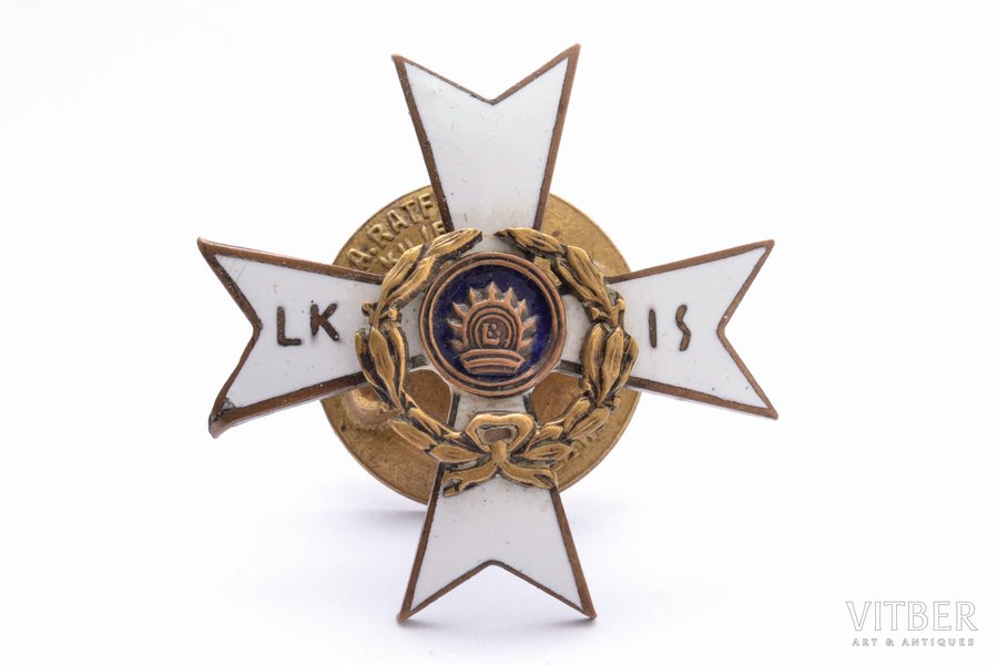 знак, Латвийский союз инвалидов войны (LKIS), № 334, Латвия, 20е-30е годы 20го века, 39.6 x 39.5 мм, дефект эмали в углу