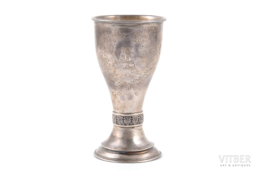 cup, silver, 875 standard, 84.05 g, engraving, h 10.7 cm, Riga Jewelry Factory, 1946-1958, Riga, Latvia, USSR