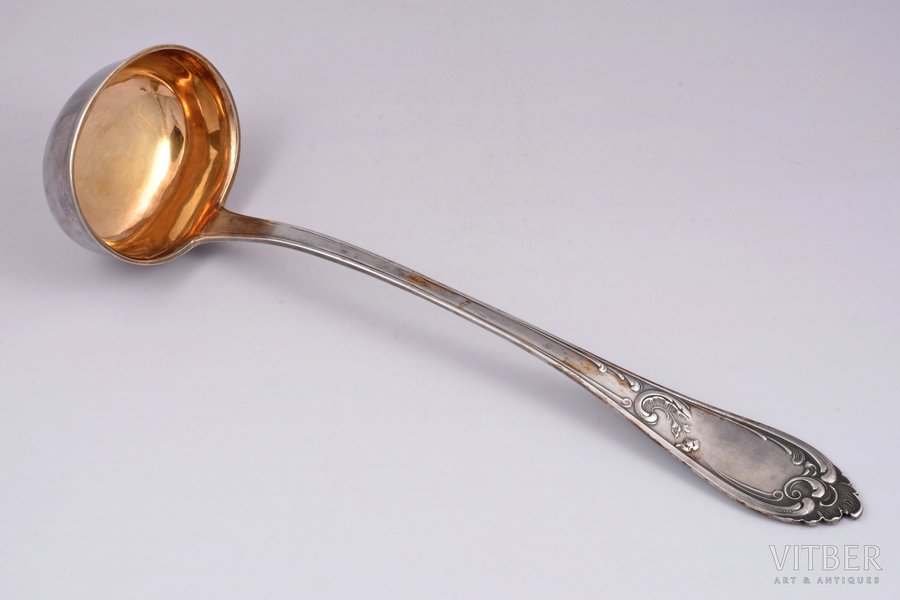 ladle, silver, 875 standard, 233.60 g, gilding, 33.3 cm, H. Bank's workshop, the 20-30ties of 20th cent., Latvia