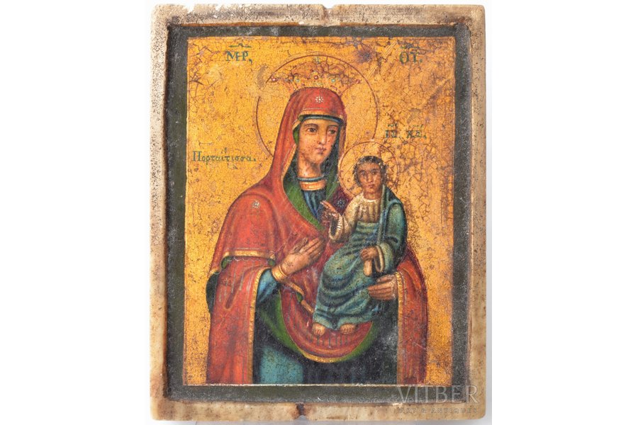 икона Божией Матери "Афонская", живопиcь, золочение, камень, Российская империя, 11.2 x 9 x 1.3 см