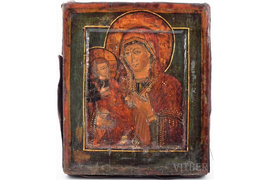 ikona, Dievmāte, ar dubultu iedziļinājumu, dēlis, gleznojums, Krievijas impērija, 18. un 19. gadsimtu robeža, 21 x 17.7 x 3 cm, restaurācija, pārklājums ar laku