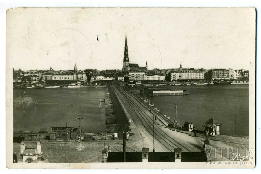 фотография, Рига, понтонный мост, Латвия, 20-30е годы 20-го века, 14x9 см