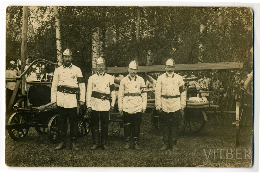 photography, group of firefighters, Latvia, 20-30ties of 20th cent., 14x9 cm