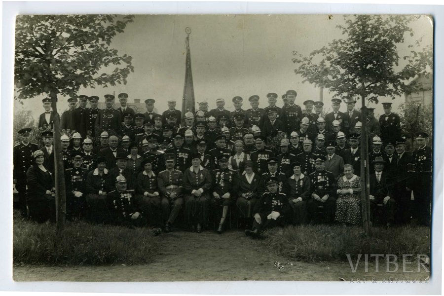 photography, group of firefighters, Latvia, 20-30ties of 20th cent., 13,6x8,6 cm