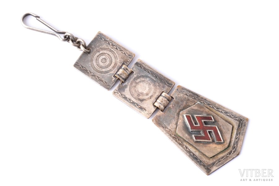 watch fob, silver plate, enamel, Latvia, 20-30ies of 20th cent., 117 x 31 mm