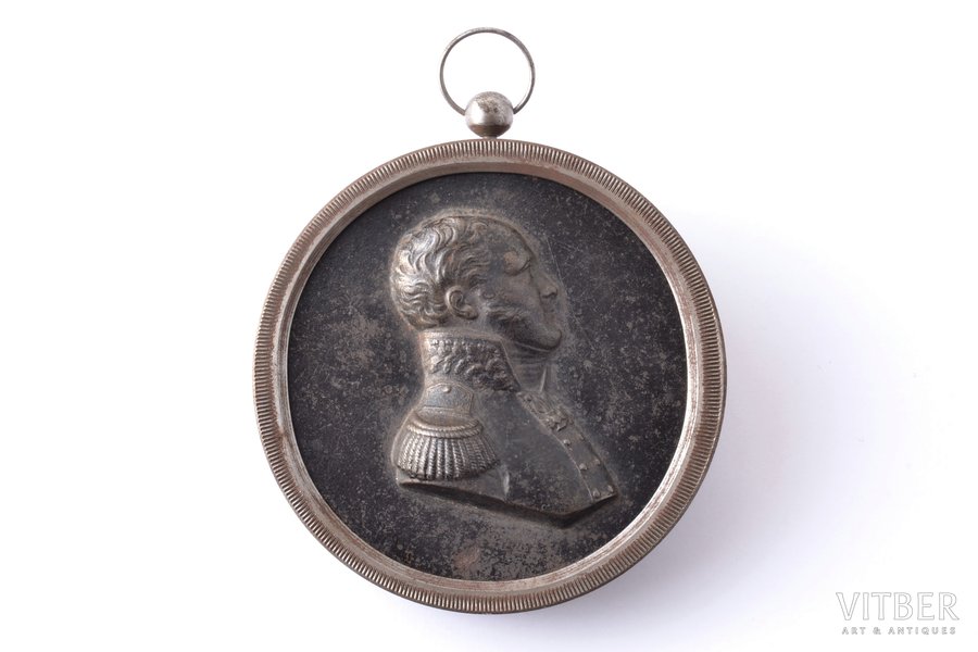 wall medallion, Alexander I, cast iron, Ø 8.3 cm, weight 85.45 g.
