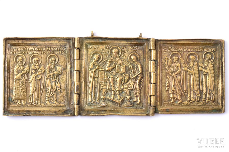 icon with foldable side flaps, bronze, Russia, the border of the 19th and the 20th centuries, 6.5 x 16.7 x 0.4 cm, 139.10 g.