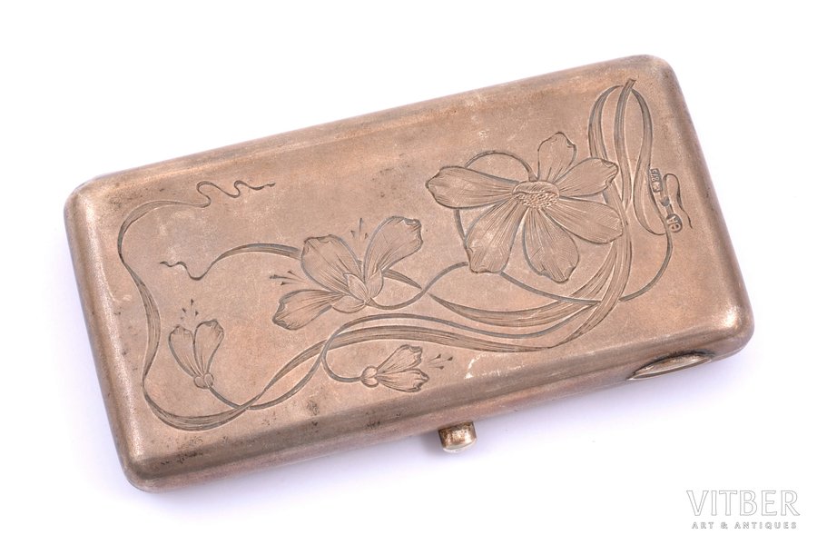 cigarette case, silver, Art-Nouveau, 84 standard, 115.35 g, engraving, 10.7 x 5.7 x 1.5 cm, Abakumov Philip Abakumovich, 1896-1907, Moscow, Russia