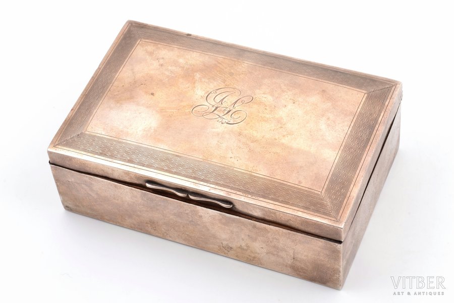 humidor, silver, 925 standard, total weight of item 331.65, wood, 13.6 x 8.6 x 4.8 cm, Great Britain