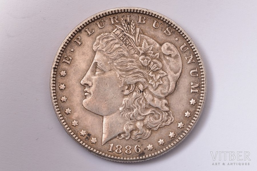 1 dolārs, 1886 g., sudrabs, ASV, 26.72 g, Ø 38 mm, XF