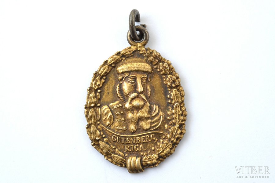 badge, Company "Gutenberg", Riga, founded in 1884, silver, Latvia, 1933, 36 x 25 mm