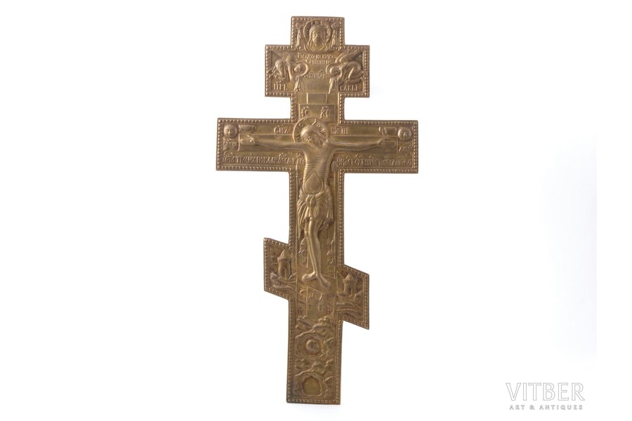 крест, Распятие Христово, медный сплав, Российская империя, начало 20-го века, 38.7 x 20.2 x 0.8 см, 1142.70 г.