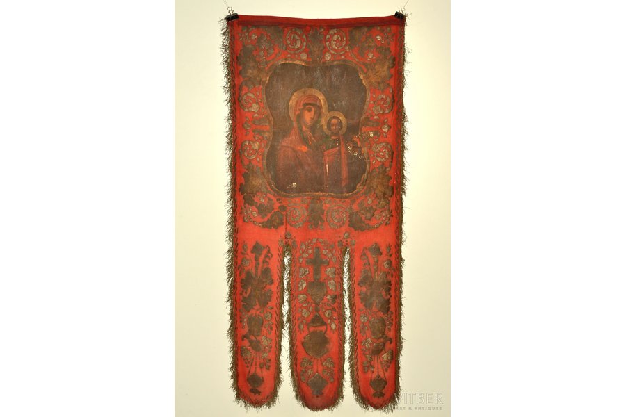 хоругвь, Крещение Господне, Богоматерь, ткань, Российская империя, середина 19-го века, 143 x 62 см