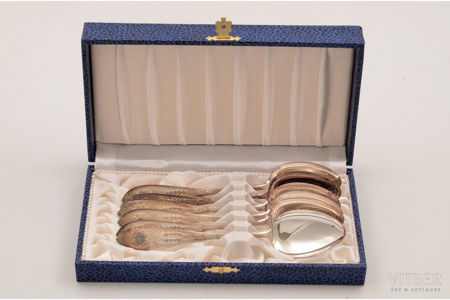 комплект десертных ложек, серебро, 830 проба, общий вес изделий 153.80, 16.4 см, Финляндия, в коробке