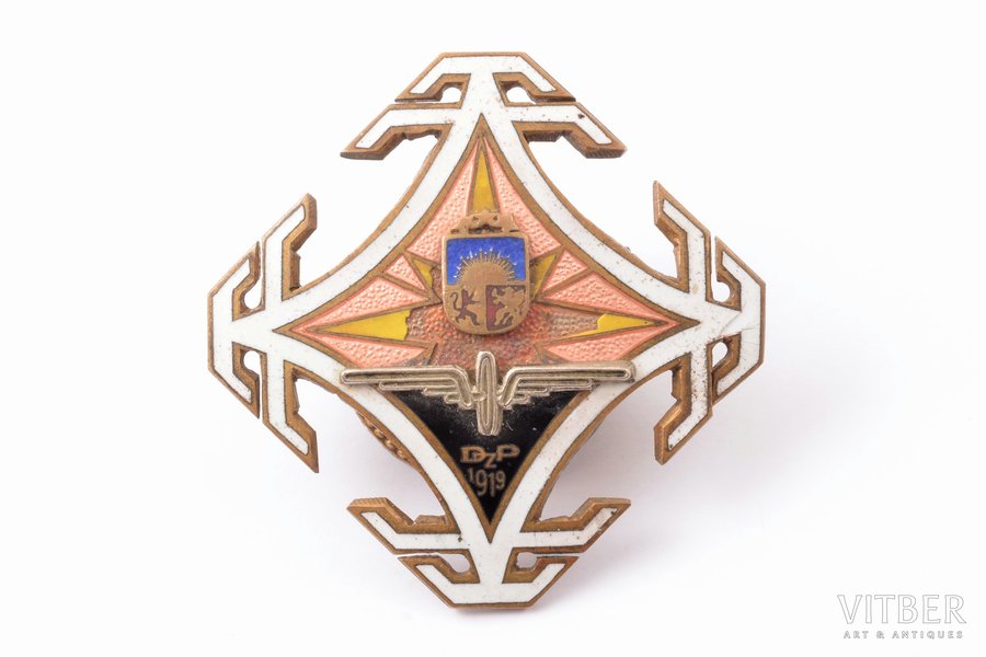 badge, Latvian Railway Administration, Latvia, 20-30ies of 20th cent., 48.7 x 48.8 mm, enamel chips