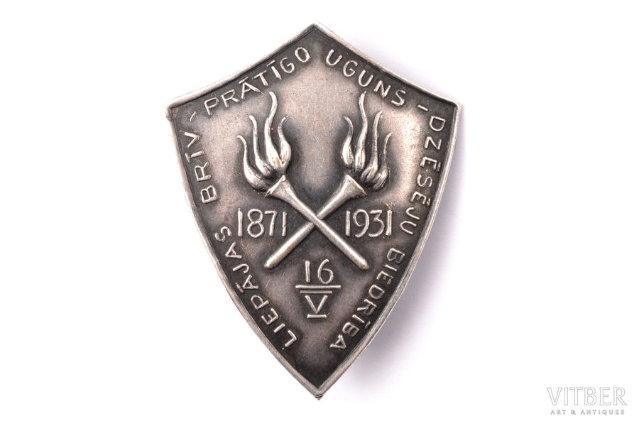 badge, Liepāja Volunteer Firemen's Association (1871-1931), Latvia, 1931, 36.4 x 28.3 mm