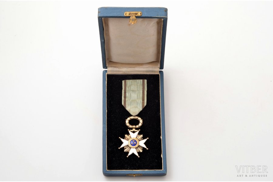 the Order of Three Stars, 5th class, silver, enamel, 875 standart, Latvia, 20ies of 20th cent., "Vilhelms Fridrichs Müller" manufactory, in a case