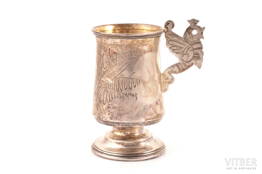 charka (little glass), silver, 84 standard, 41.75 g, engraving, h 7 cm, by Ilya Shchetinin, 1896, Moscow, Russia