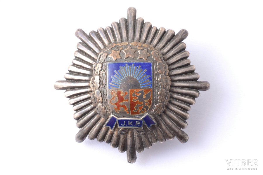 badge, JKP, Jelgava Military district administration, Latvia, 20-30ies of 20th cent., 50.2 x 50.2 mm