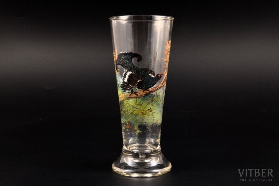 стакан, "Тетерев", ручная роспись, рубеж 19-го и 20-го веков, h 18.5 см