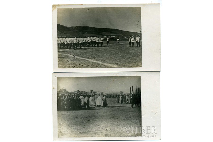photography, 2 pcs., Gelibolu town in Turkey, parade of General Kutepov's 1st Army Corps, Russia, beginning of 20th cent., 14x8,8 cm