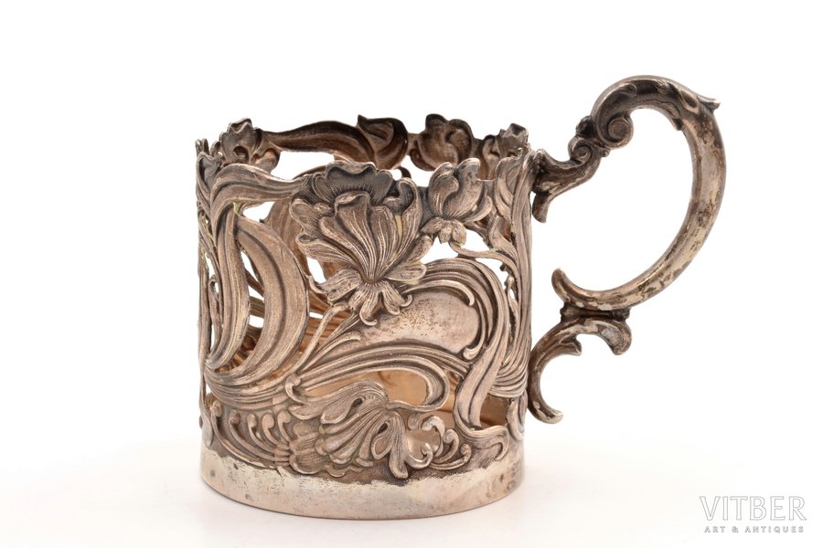 tea glass-holder, silver, Art-Nouveau, 875 standard, 101.45 g, h (with handle) 8 cm, Ø (inside) 6.3 cm, by Ludwig Rozentahl, the 20-30ties of 20th cent., Latvia