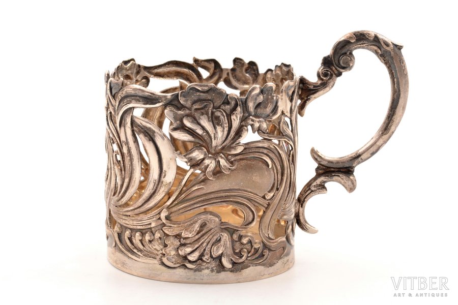 tea glass-holder, silver, Art-Nouveau, 875 standard, 107.30 g, h (with handle) 7.9 cm, Ø (inside) 6.3 cm, by Ludwig Rozentahl, the 20-30ties of 20th cent., Latvia